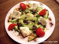 Cubes de Cabillaud, salade de Tagliatelles de Courgette