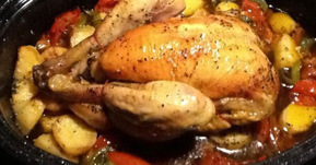 Poulet croustillant, courges au sésame